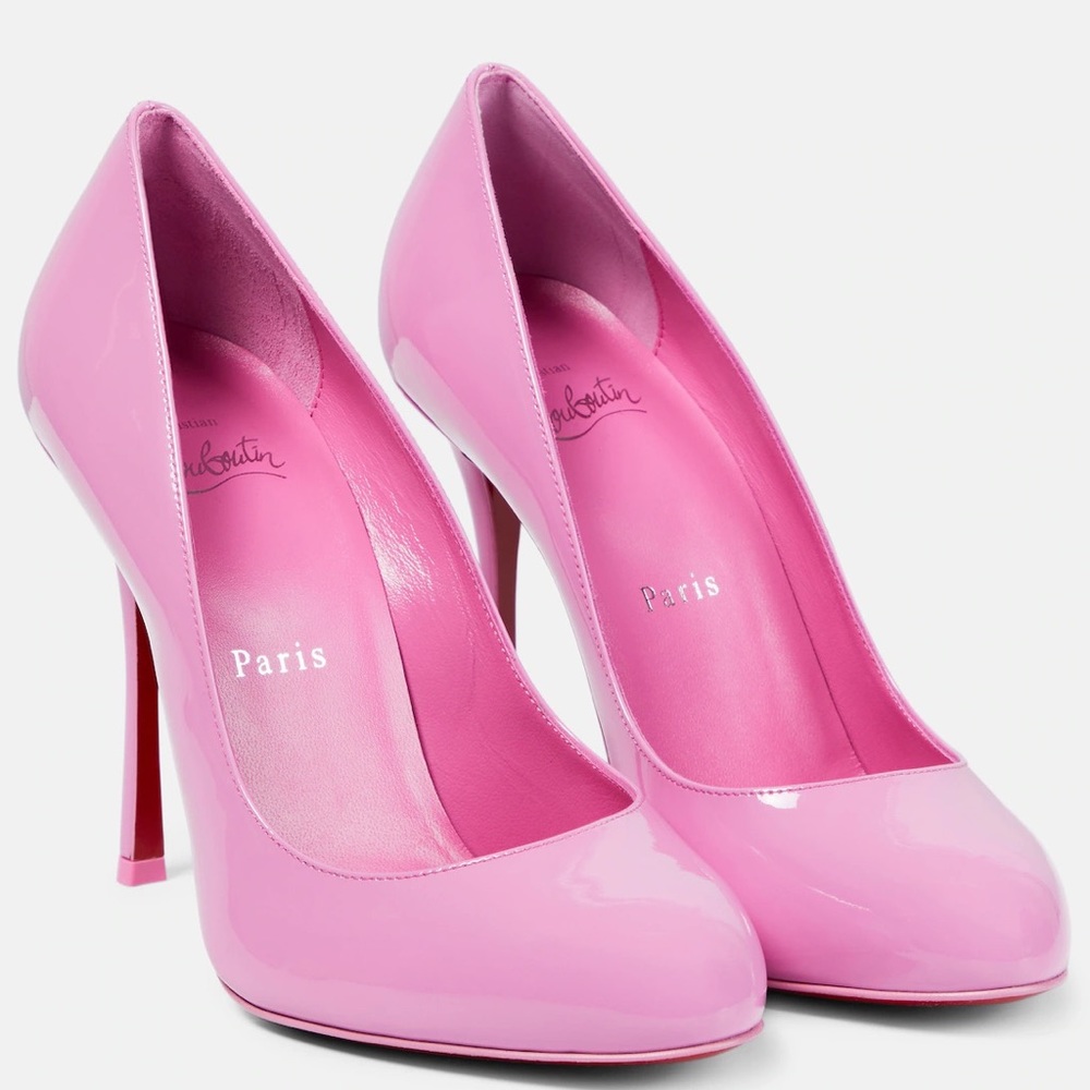 Christian Louboutin Dolly patent pump in Gummy (Barbie pink).